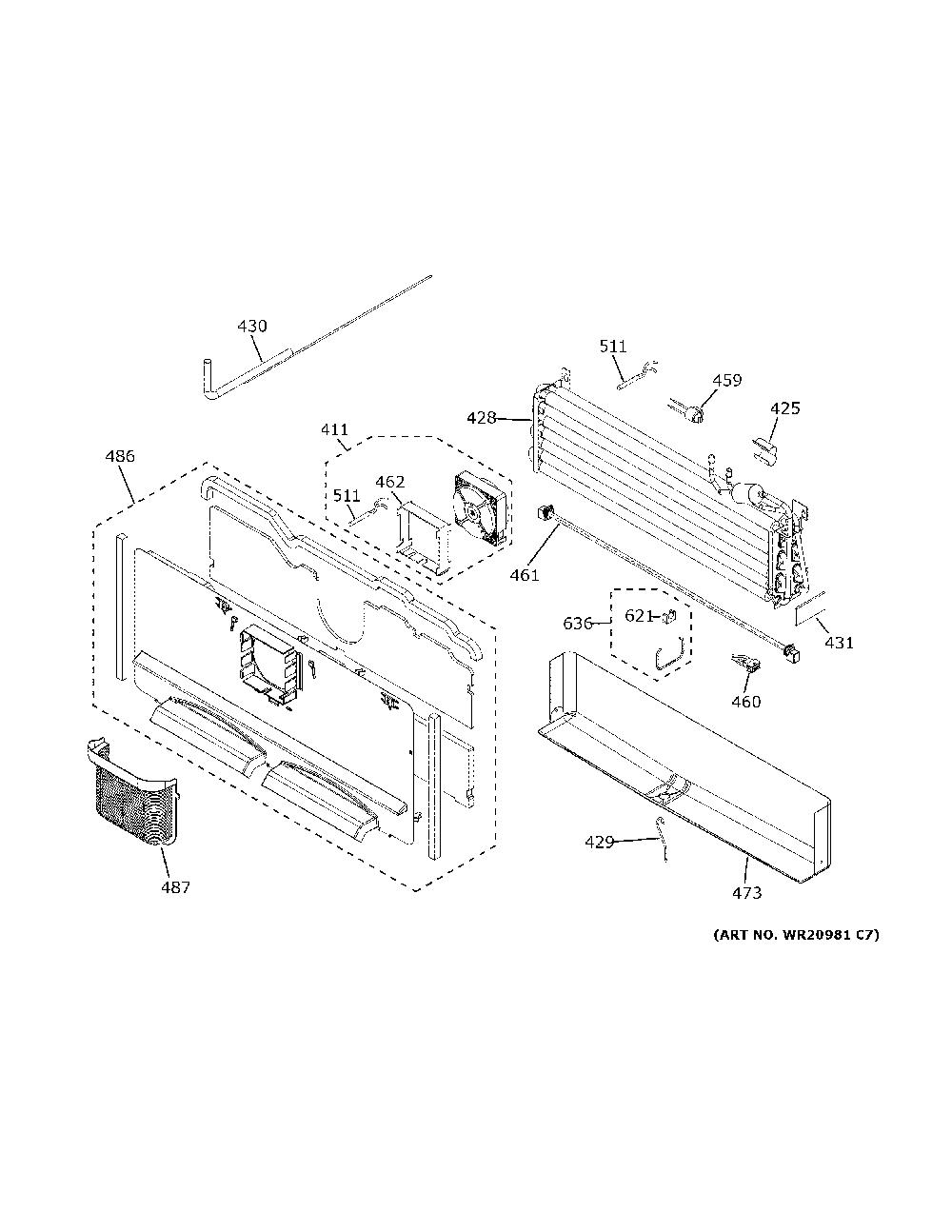 Freezer section Diagram and Parts List for CWE23SP2MES1  General Electric Refrigerator