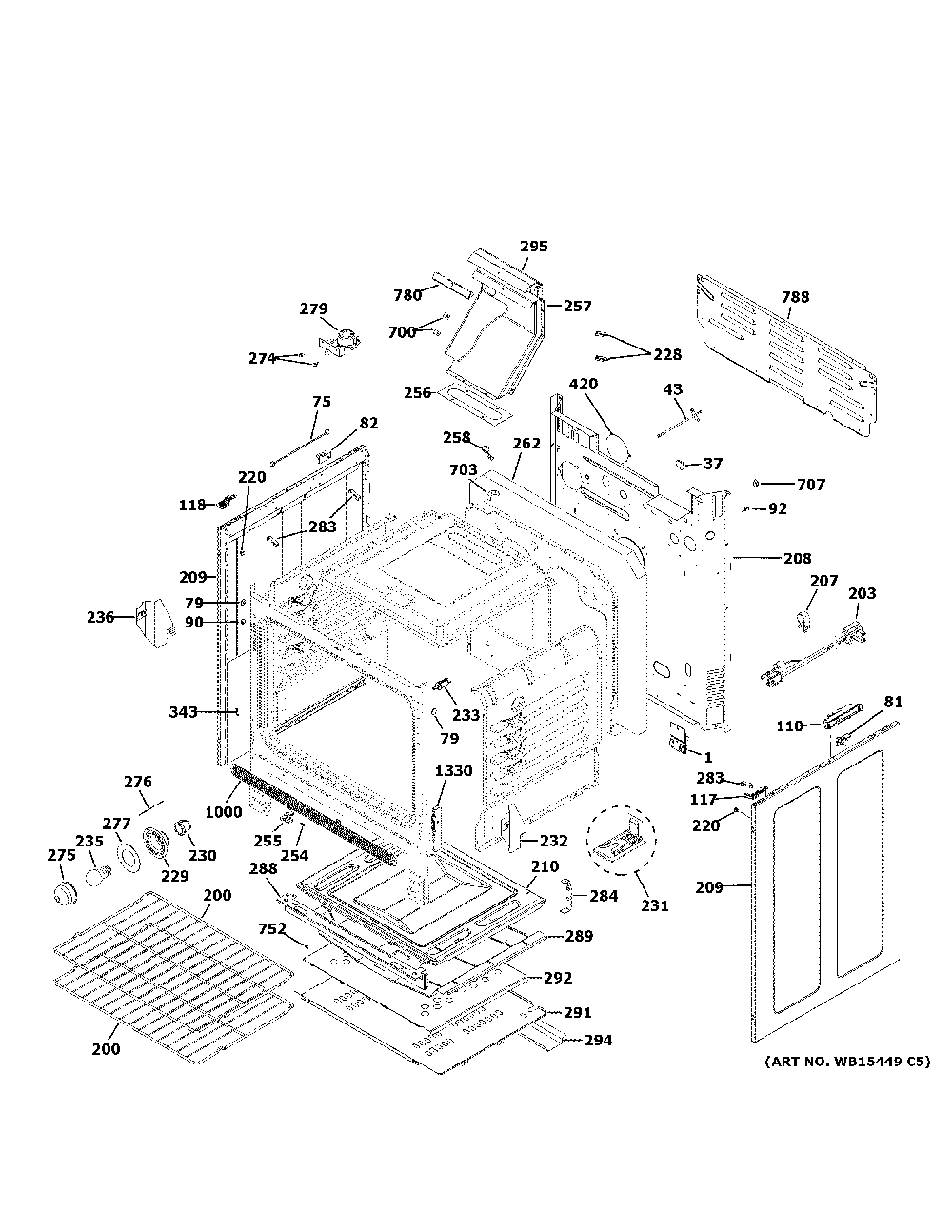 Body parts Diagram and Parts List for JGB660DP1BB  General Electric Range