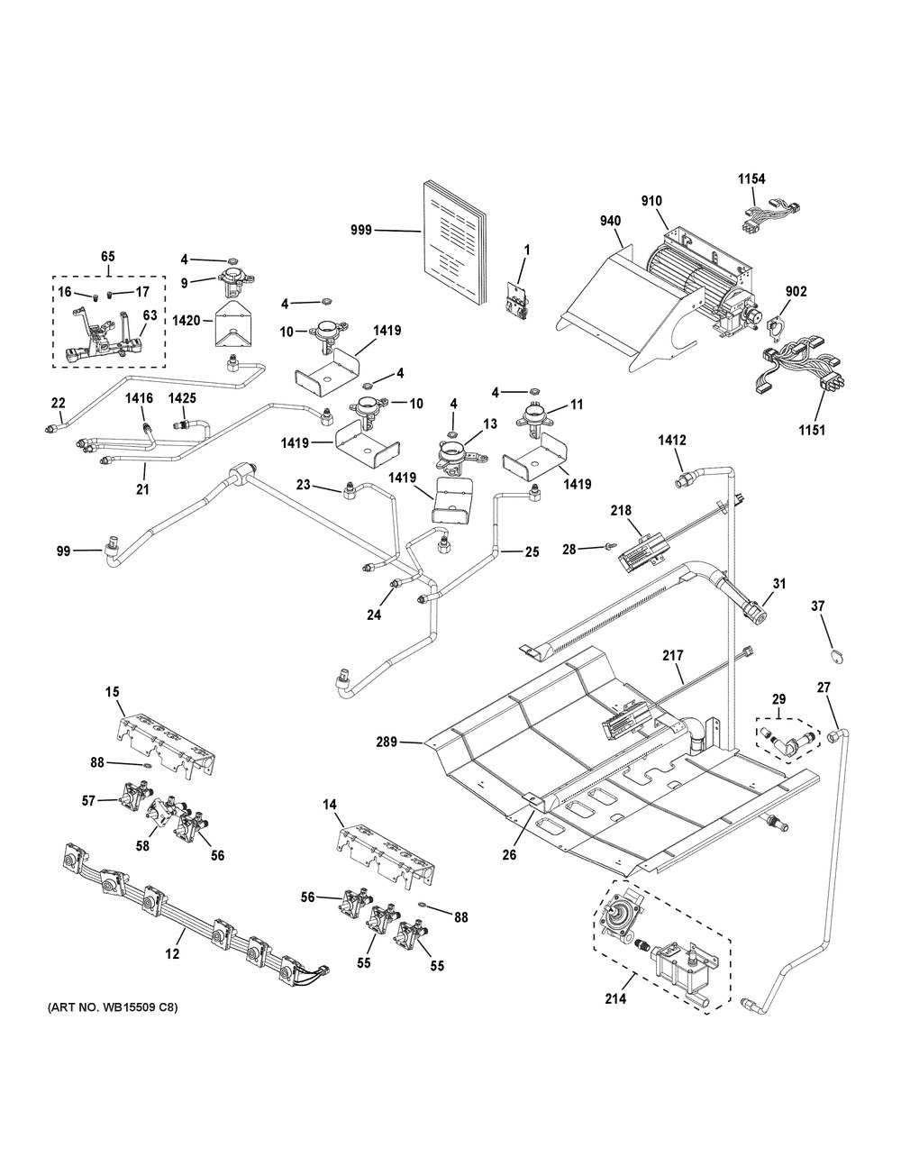 Gas & Burner Parts Diagram and Parts List for CGS700P3M1D1  General Electric Range