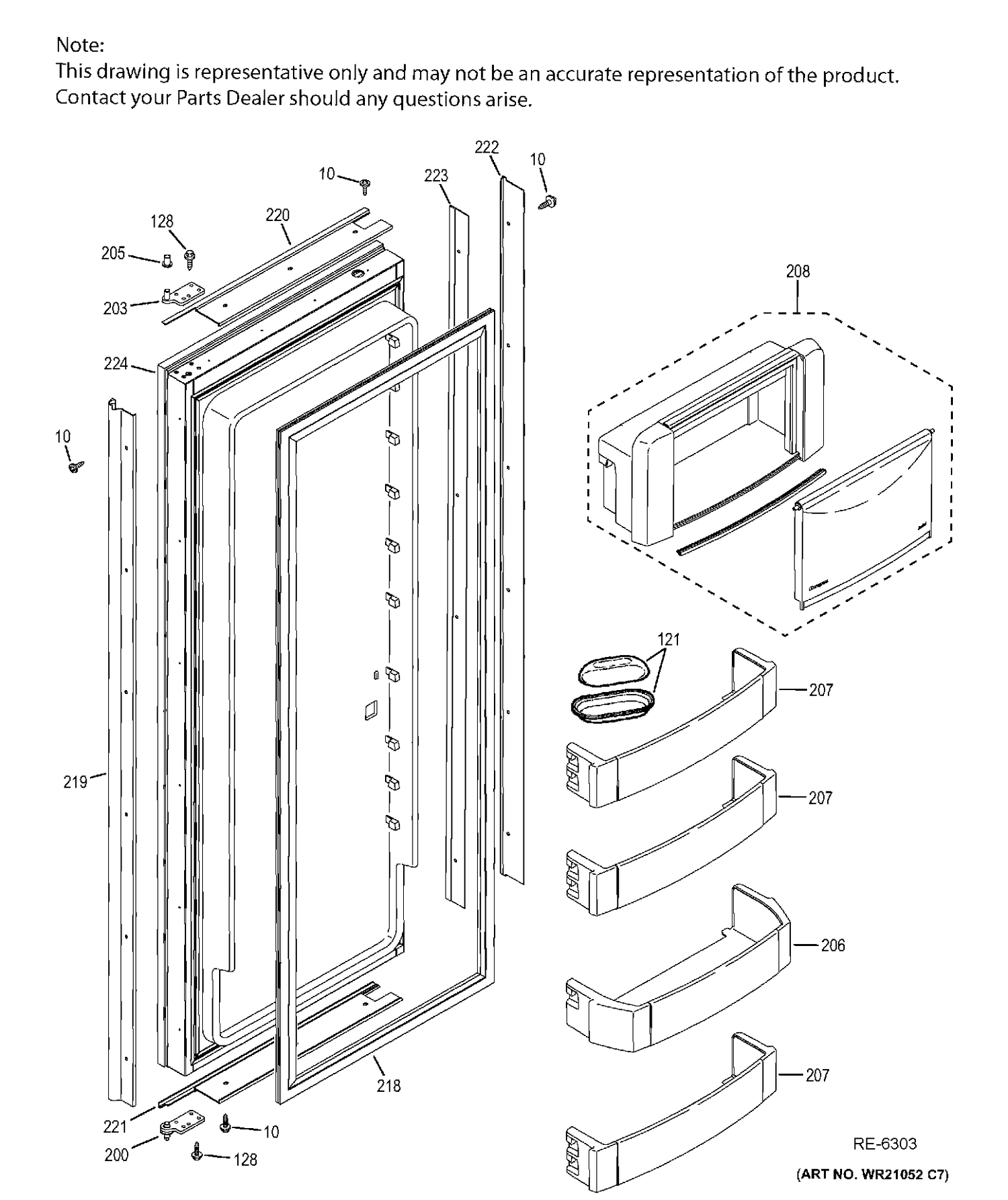 FF DOOR Diagram and Parts List for ZISB360DHA  General Electric Refrigerator