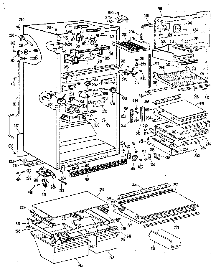 Cabinet Diagram and Parts List for TBX19ZKB  General Electric Refrigerator