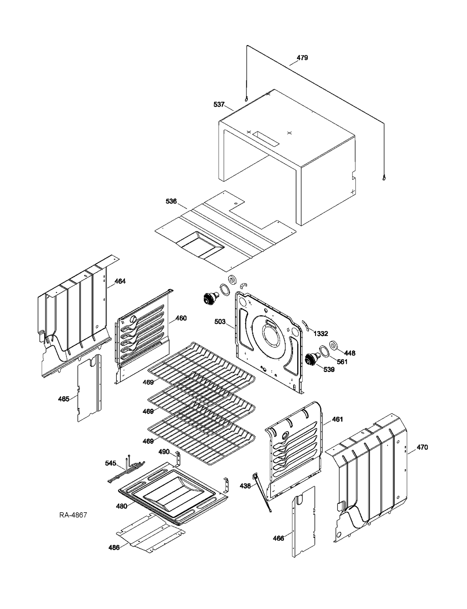 OVEN CAVITY Diagram and Parts List for CCGS985SET2SS  General Electric Range