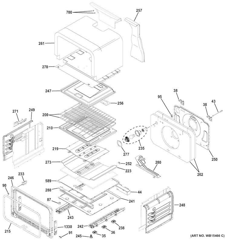Lower Oven Diagram and Parts List for JGB860DEJ1WW  General Electric Range