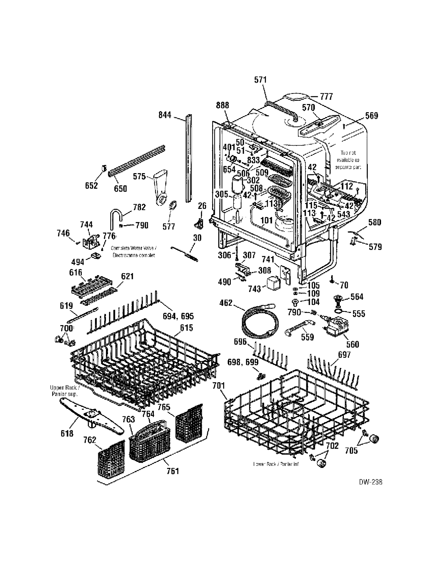 BODY Diagram and Parts List for 400913  General Electric Dishwasher
