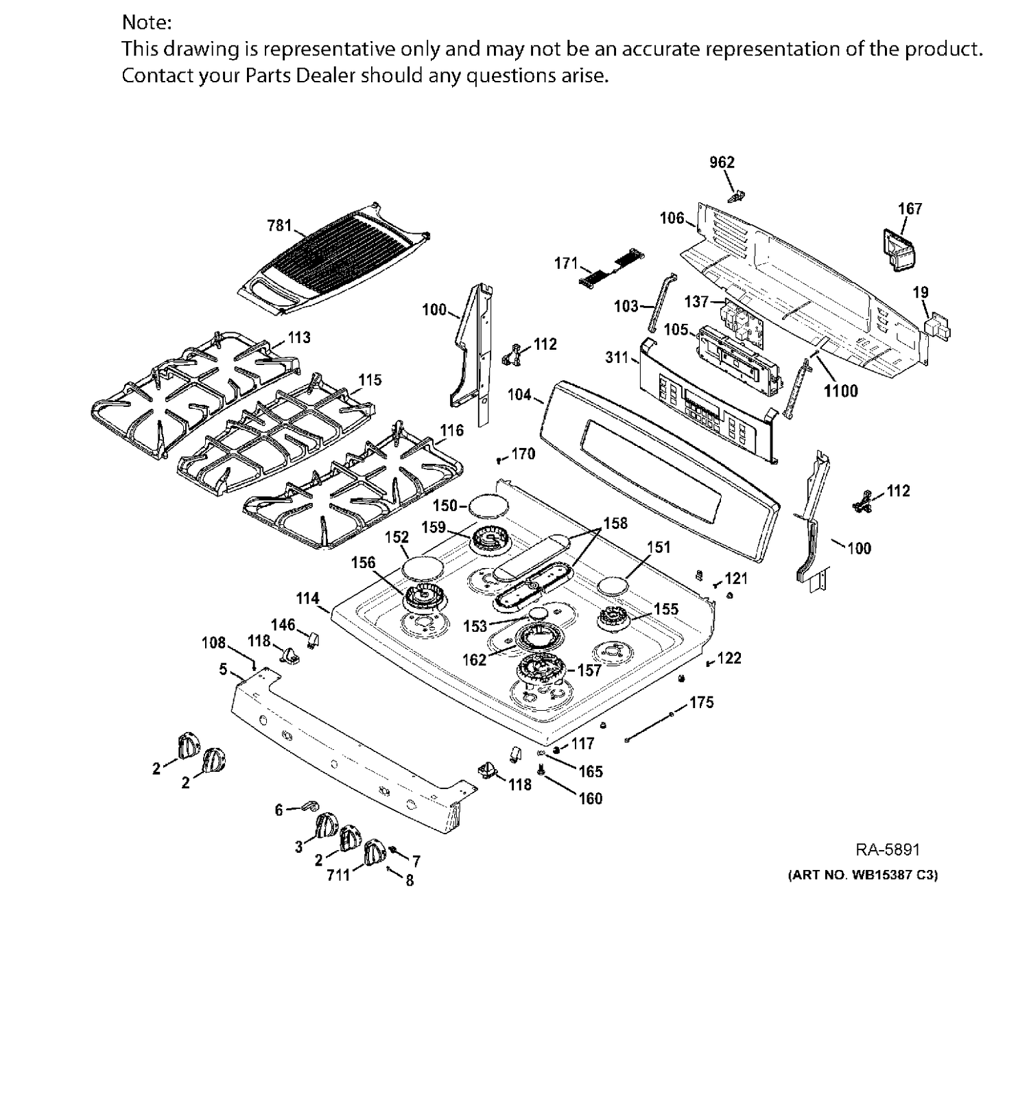 CONTROL PANEL & COOKTOP Diagram and Parts List for PCGB950SEF3SS  General Electric Range