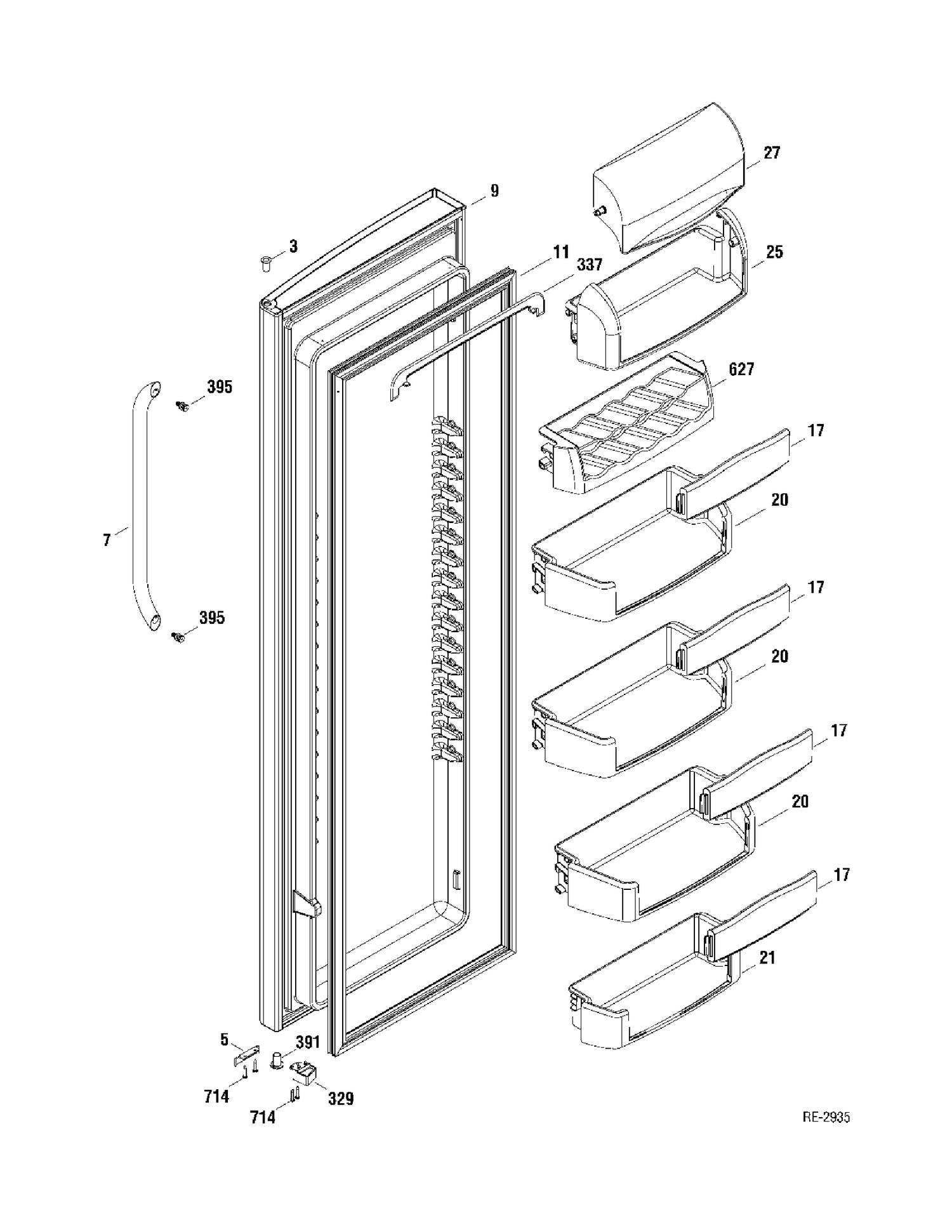FF DOOR Diagram and Parts List for GSR23KSWASS  General Electric Refrigerator