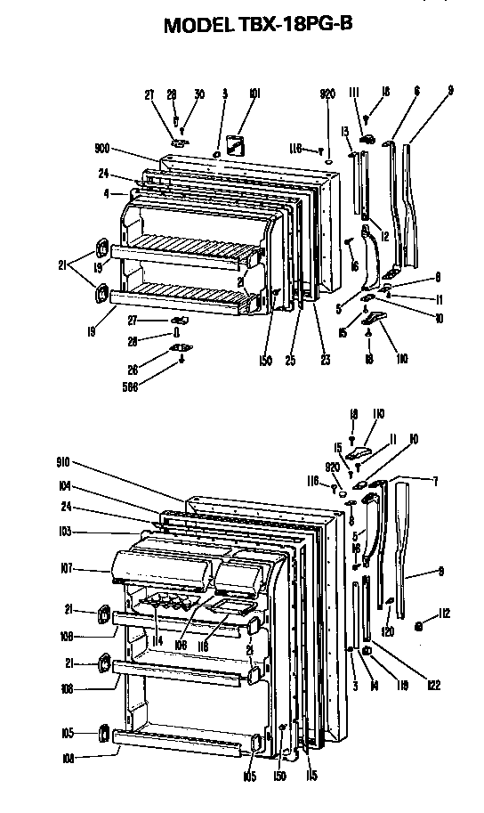 Doors Diagram and Parts List for TBX18PGB  General Electric Refrigerator