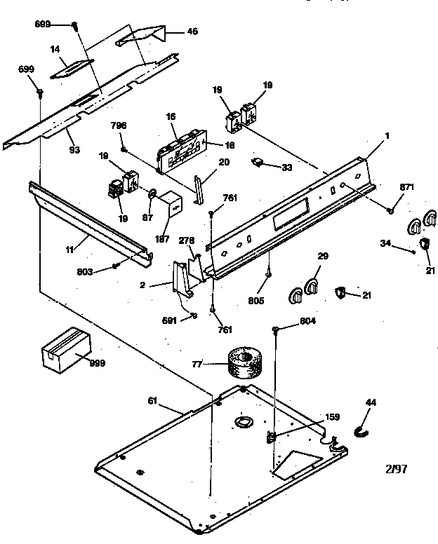 Control Panel Diagram and Parts List for JSP38GV2BB  General Electric Range