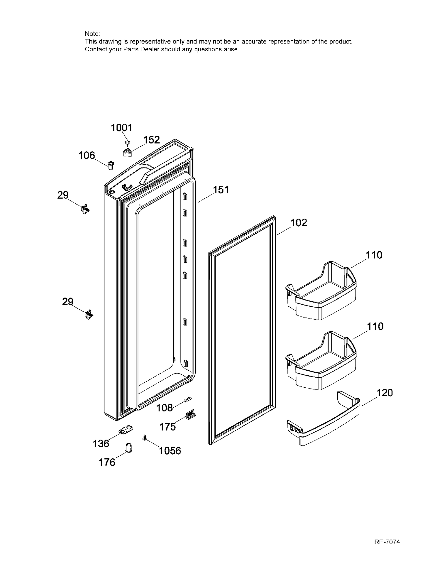 FRESH FOOD DOOR RIGHT Diagram and Parts List for GNE25DSKBKSS  General Electric Refrigerator