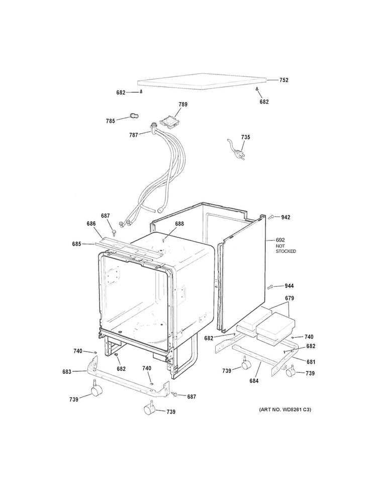 Cabinet & Exterior Parts Diagram and Parts List for GSC3500D50BB  General Electric Dishwasher