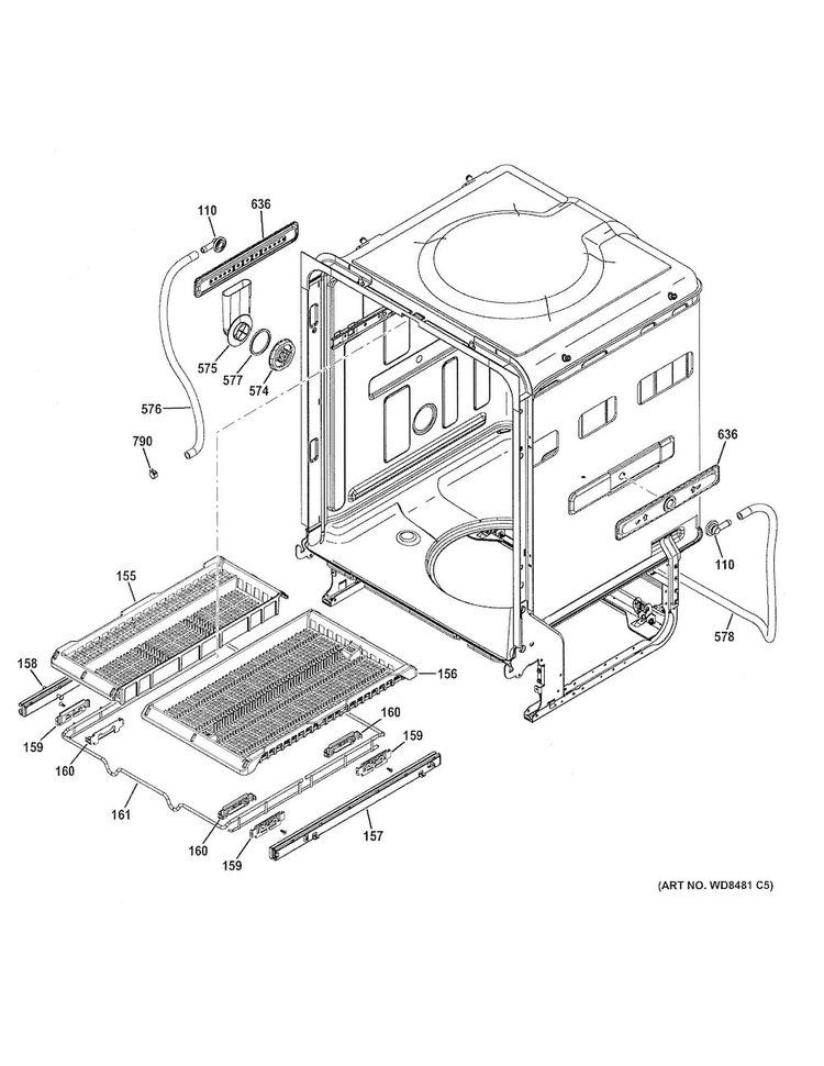 Body Ii Diagram and Parts List for PDT760SSF0SS  General Electric Dishwasher