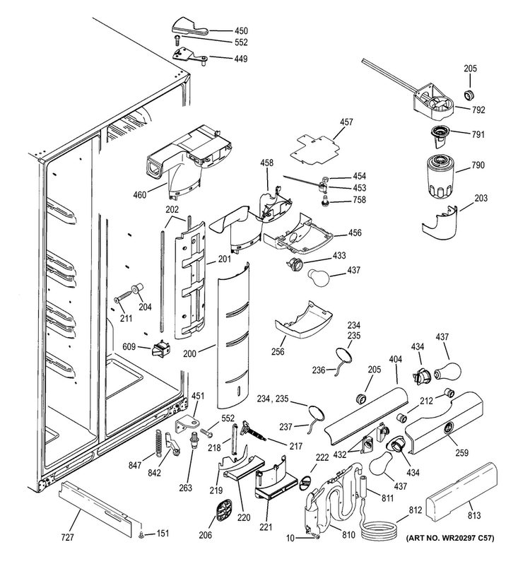 Fresh Food Section Diagram and Parts List for PZS23KSEDFSS  General Electric Refrigerator