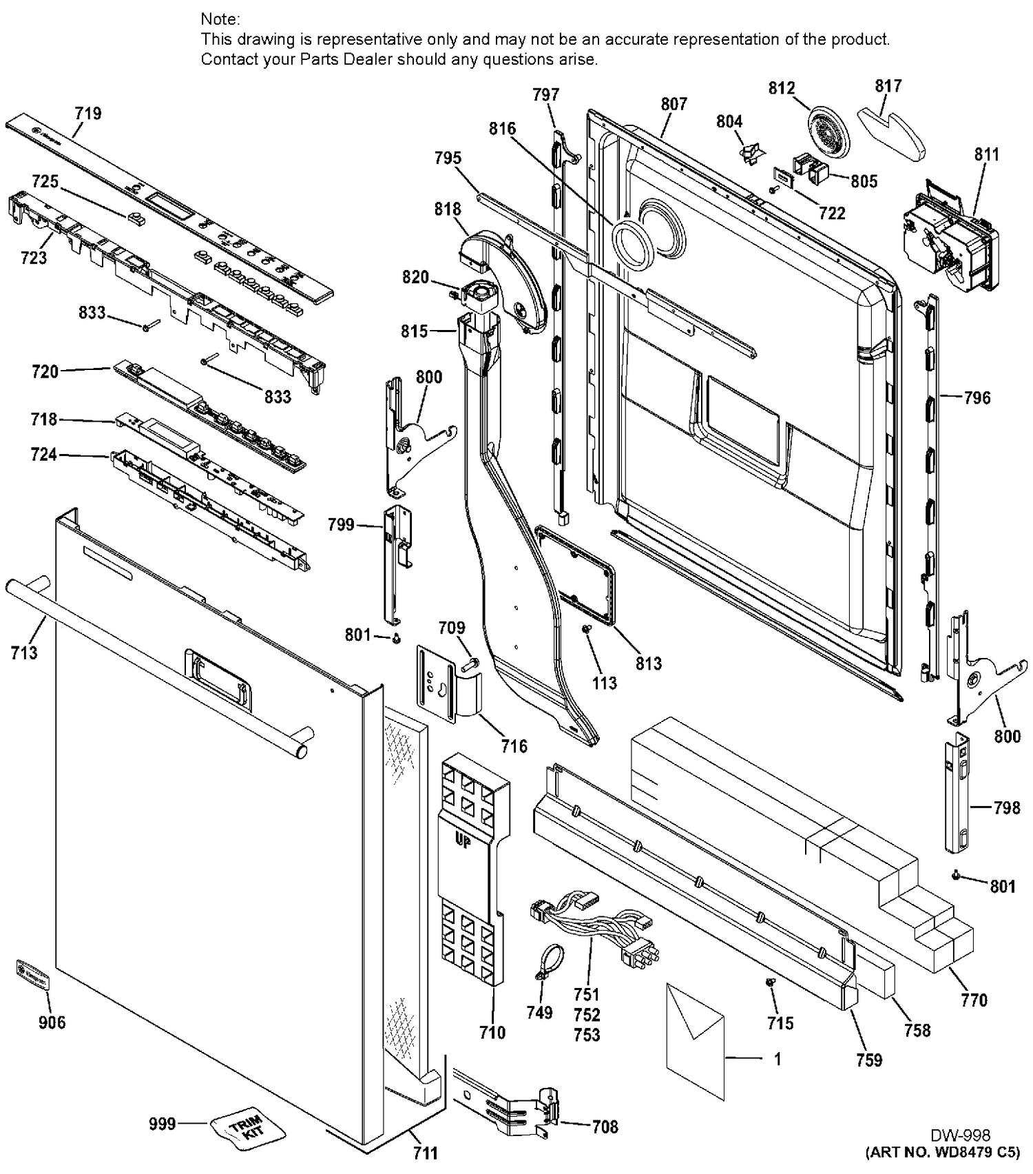 ESCUTCHEON & DOOR ASM Diagram and Parts List for ZDT800SIF0II  General Electric Dishwasher