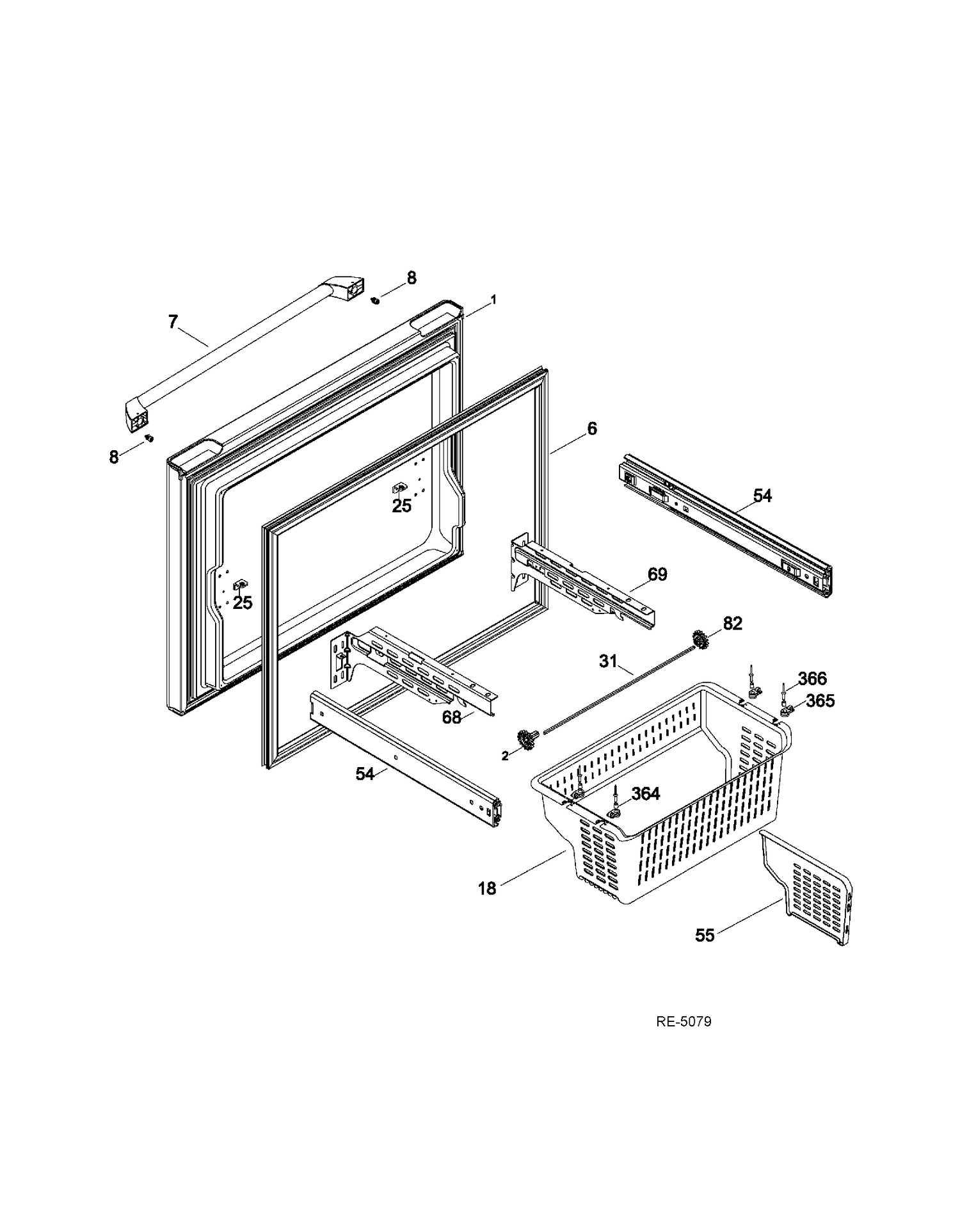 FZ DOOR Diagram and Parts List for CFRP5NFDASS  General Electric Refrigerator
