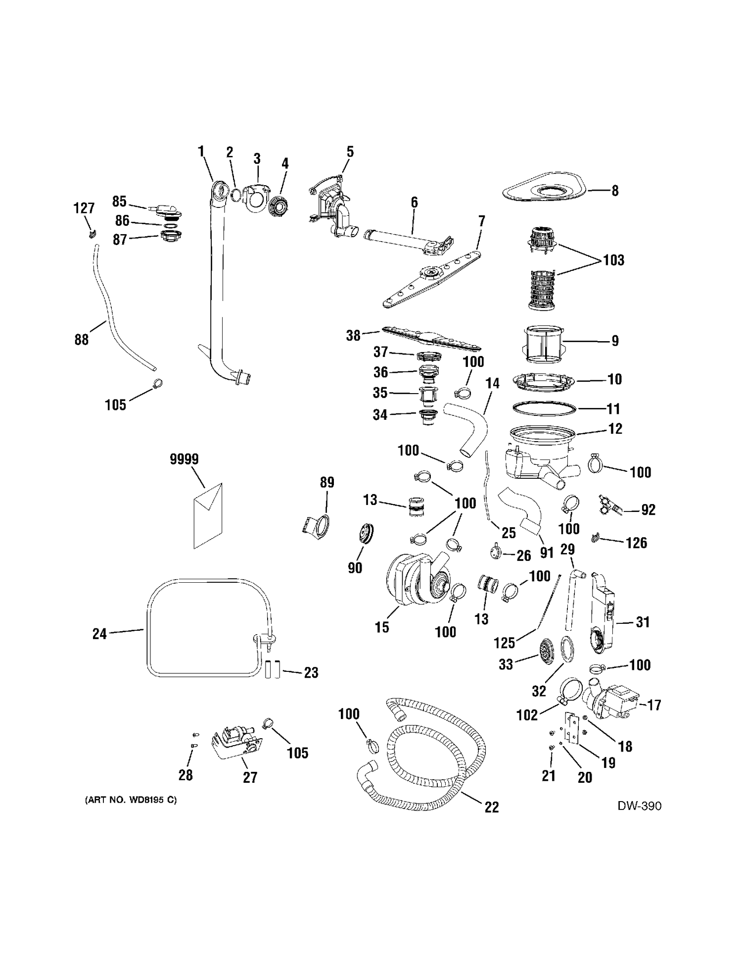 MOTOR Diagram and Parts List for GCD4800L00BB  General Electric Dishwasher