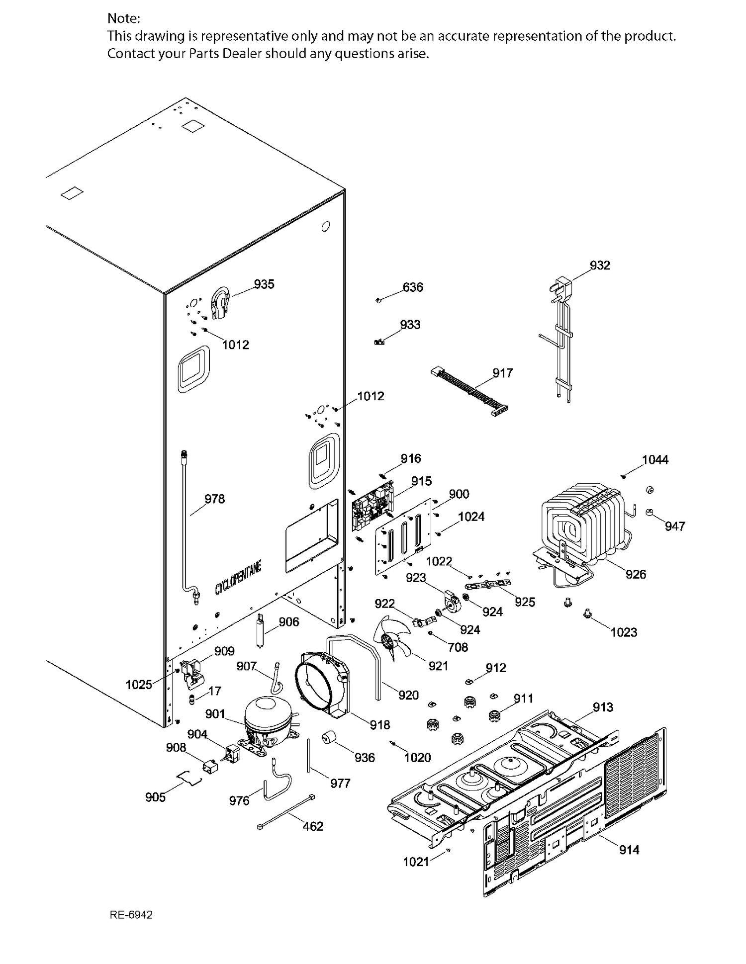SEALED SYSTEM & MOTHERBOARD Diagram and Parts List for GDE21ESKBRSS  General Electric Refrigerator