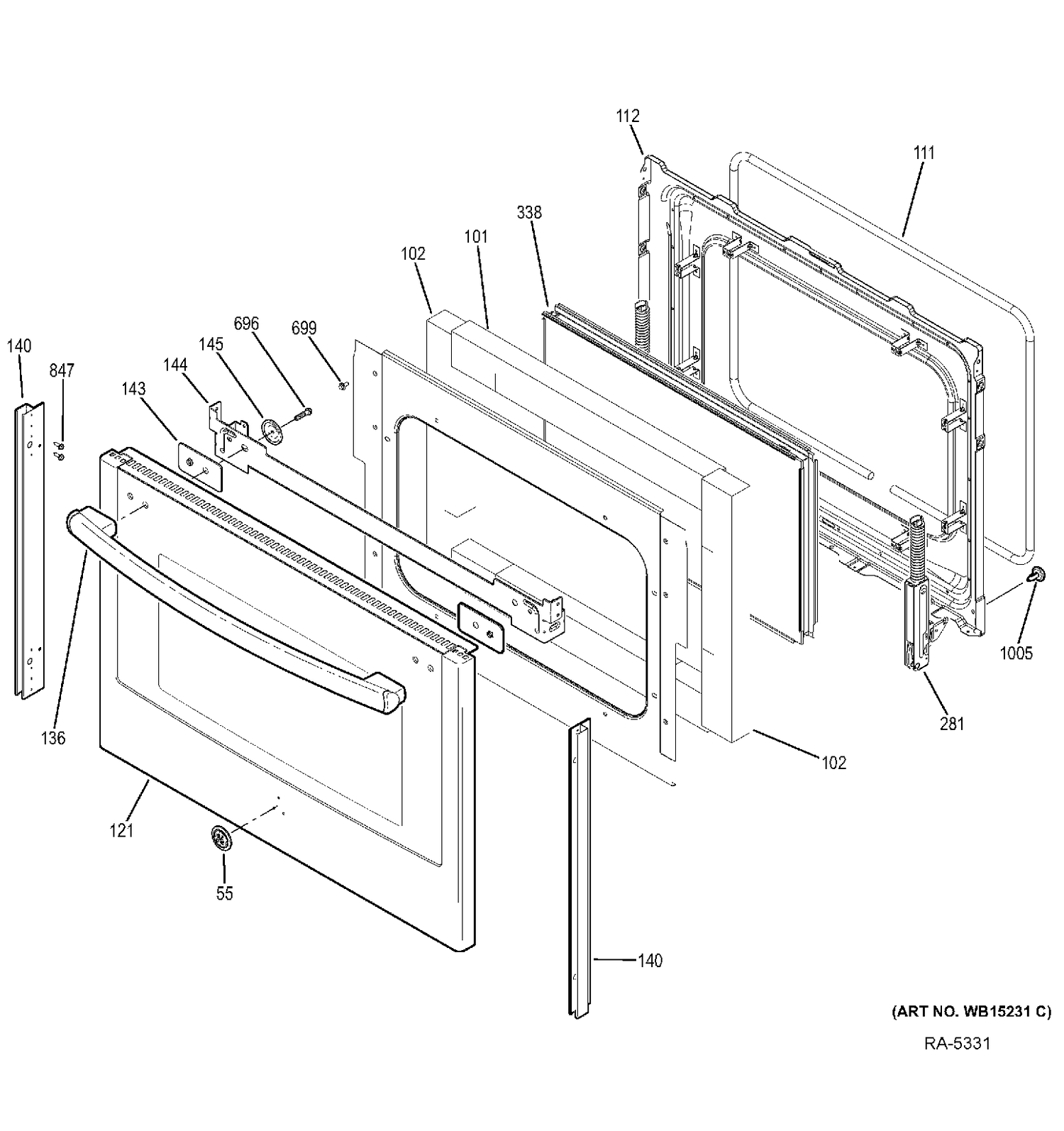 LOWER DOOR Diagram and Parts List for PCB950SF2SS  General Electric Range