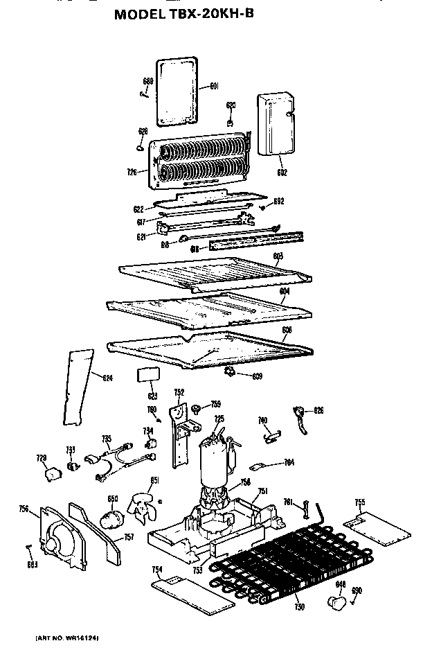 Unit Parts Diagram and Parts List for TBX20KHB  General Electric Refrigerator