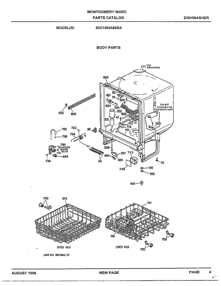 Dishwasher Page 4 Diagram and Parts List for SIG1482A68BA  General Electric Dishwasher