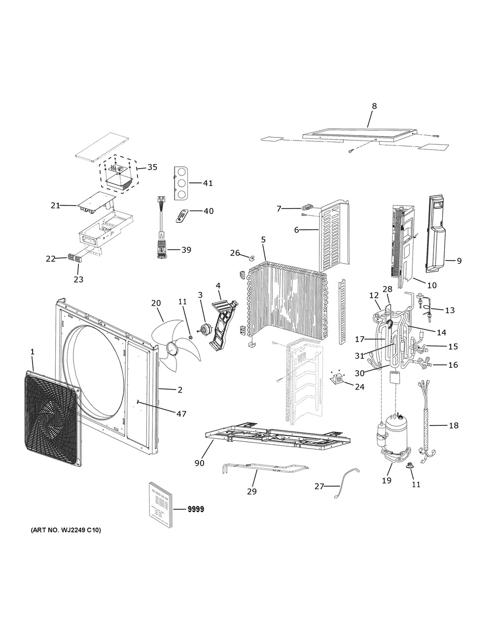 Room Air Conditioner Diagram and Parts List for ASH124TRDFA2  General Electric Air Conditioner