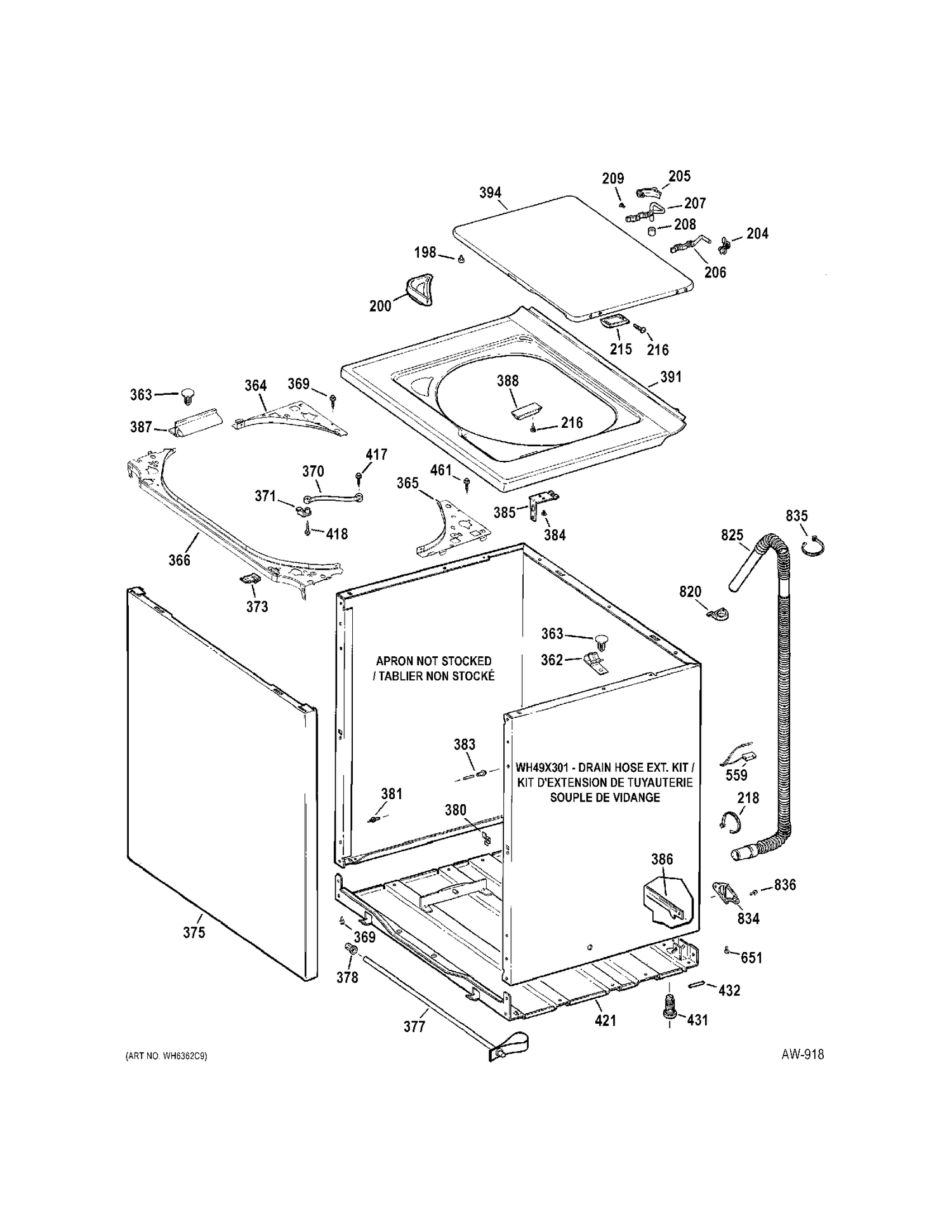 CABINET-COVER Diagram and Parts List for GBSR3140H3WW  General Electric Washer