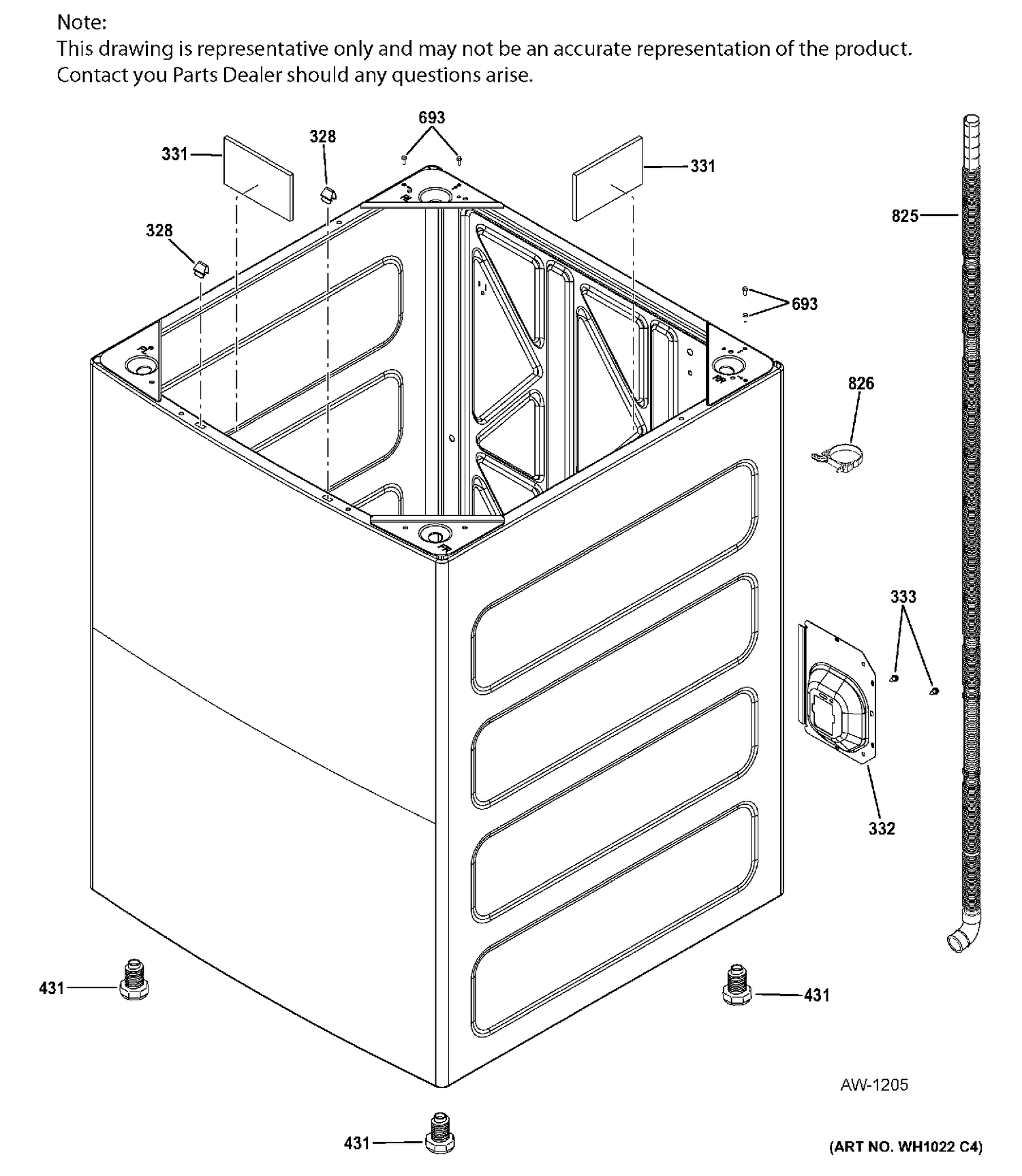 CABINET Diagram and Parts List for GTW460AMJ5WW  General Electric Washer