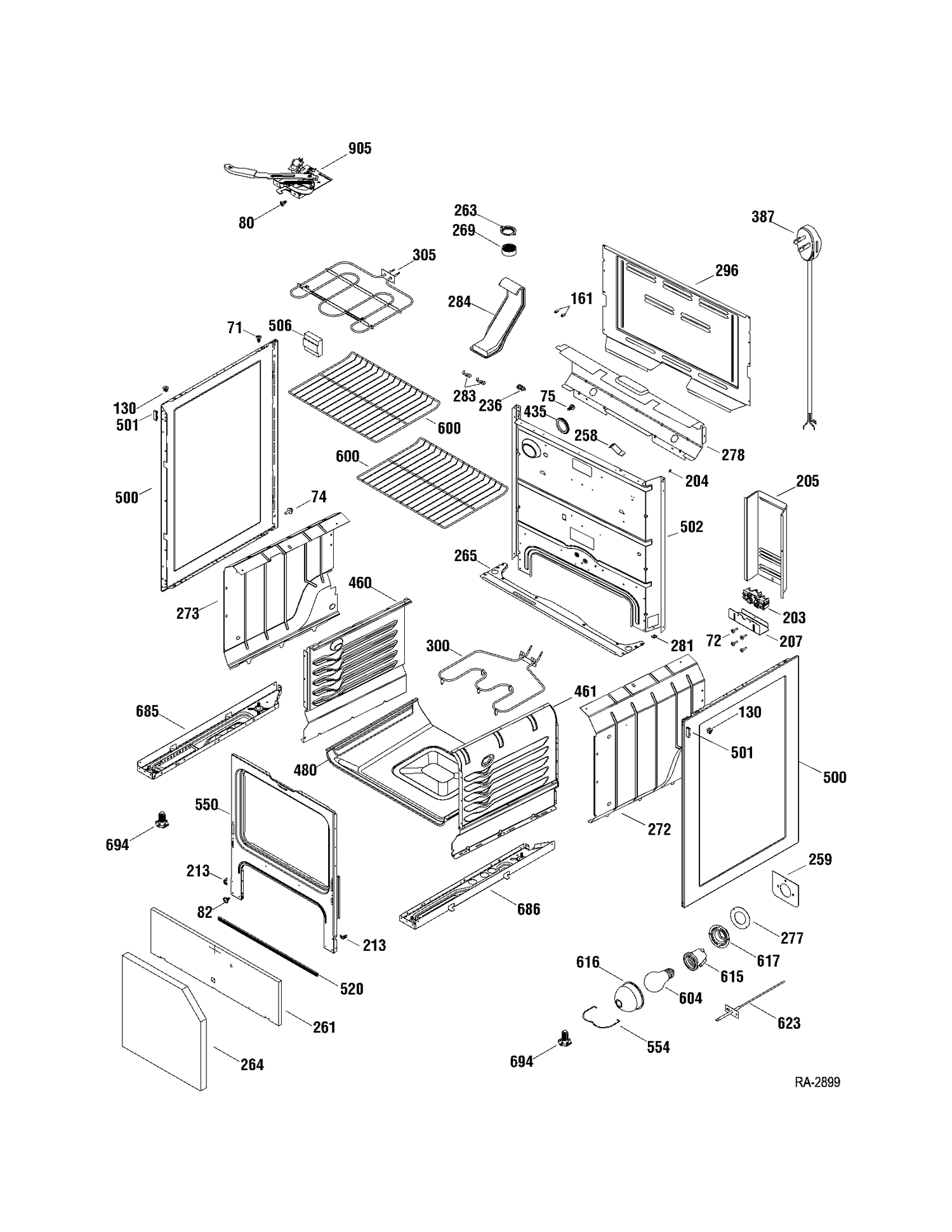 BODY PARTS Diagram and Parts List for JCBP78SP1SS  General Electric Range