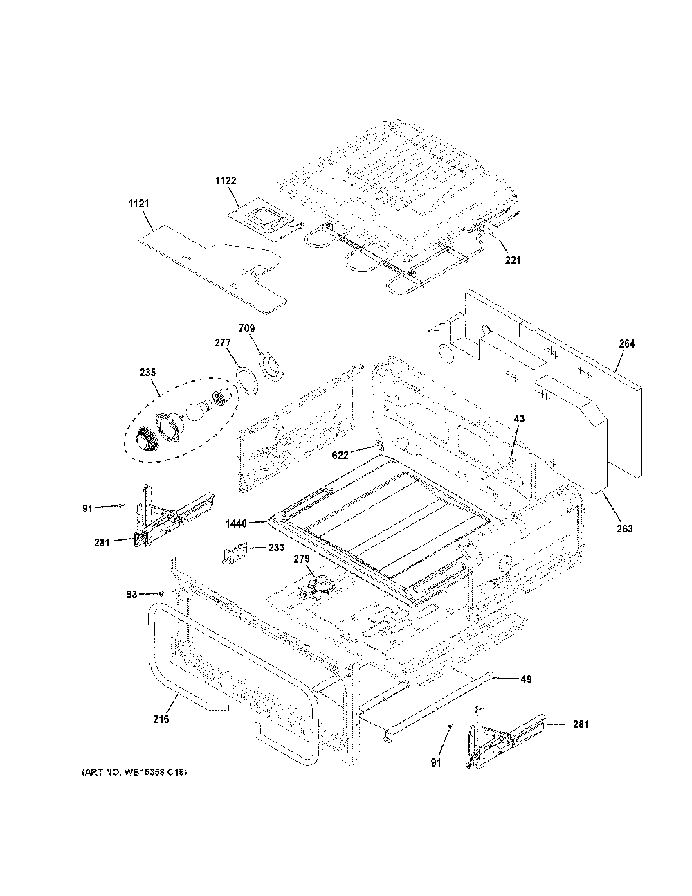 Upper Oven Diagram and Parts List for CGS750P3M3D1  General Electric Range