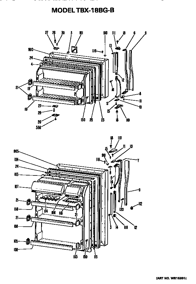 Doors Diagram and Parts List for TBX18BGB  General Electric Refrigerator