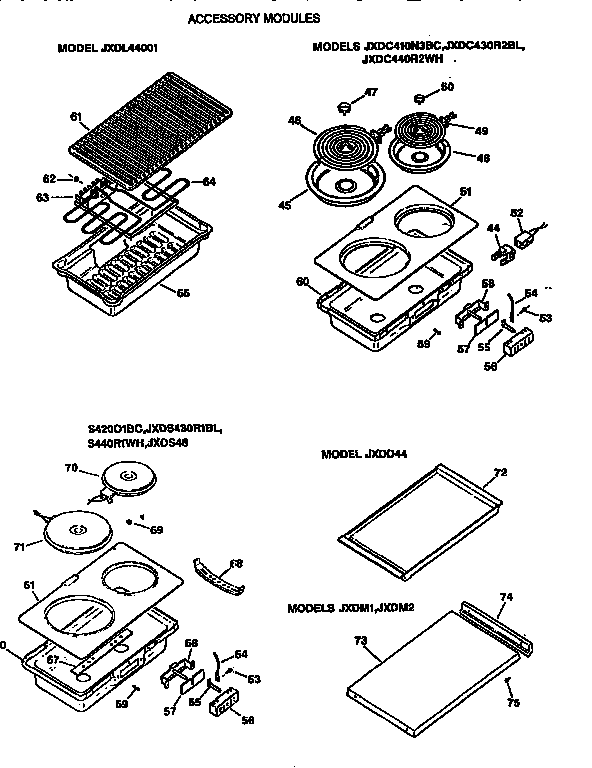 Accessory Modules Diagram and Parts List for JPB385CV1BC  General Electric Cooktop