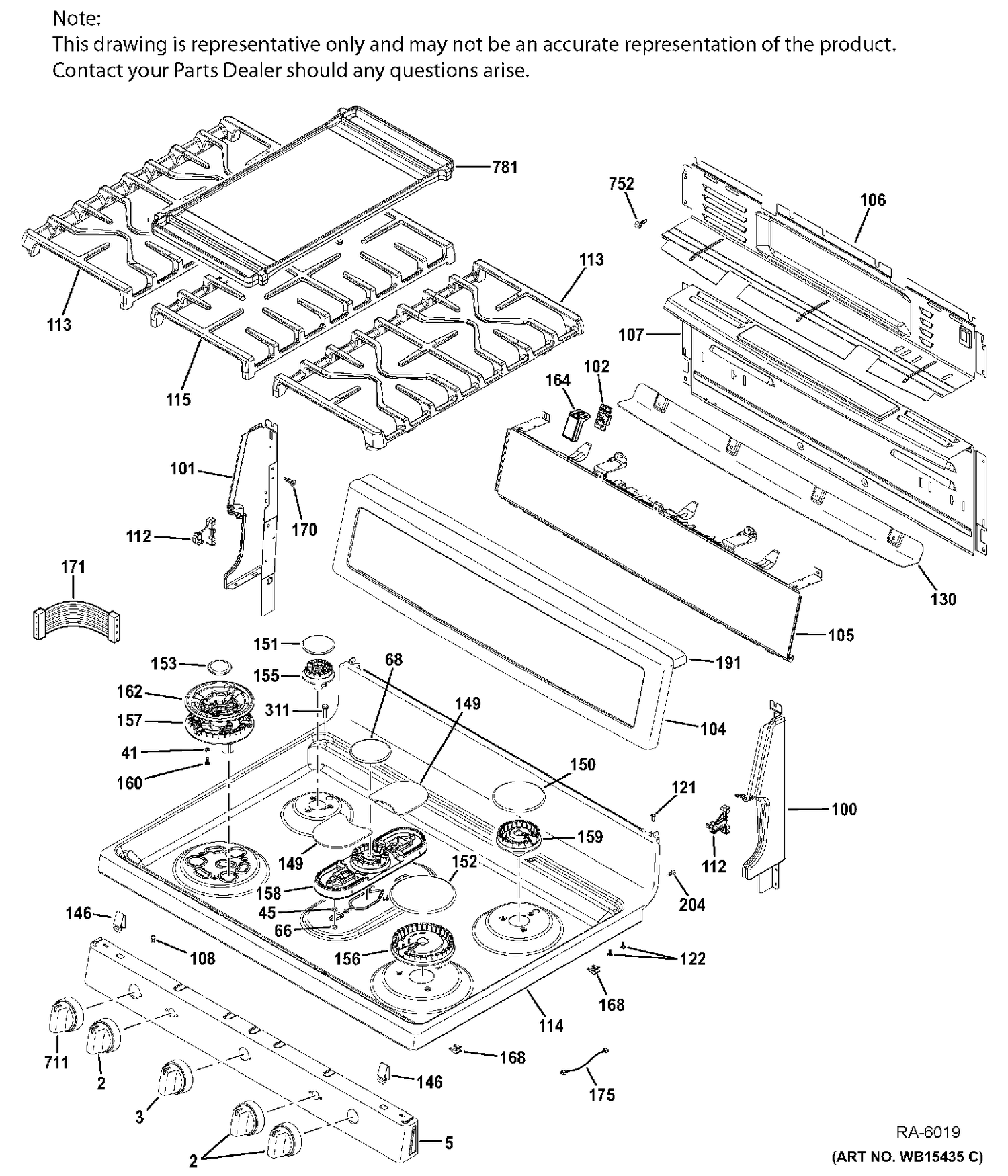 CONTROL PANEL & COOKTOP Diagram and Parts List for PC2B940SEJ2SS  General Electric Range