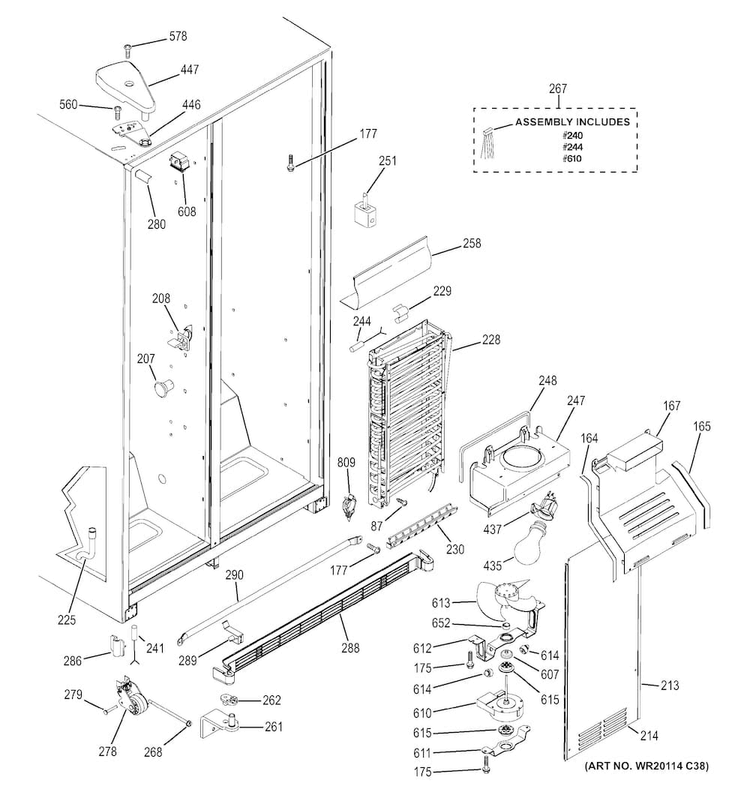 Freezer Section Diagram and Parts List for GSE22ETHBBB  General Electric Refrigerator