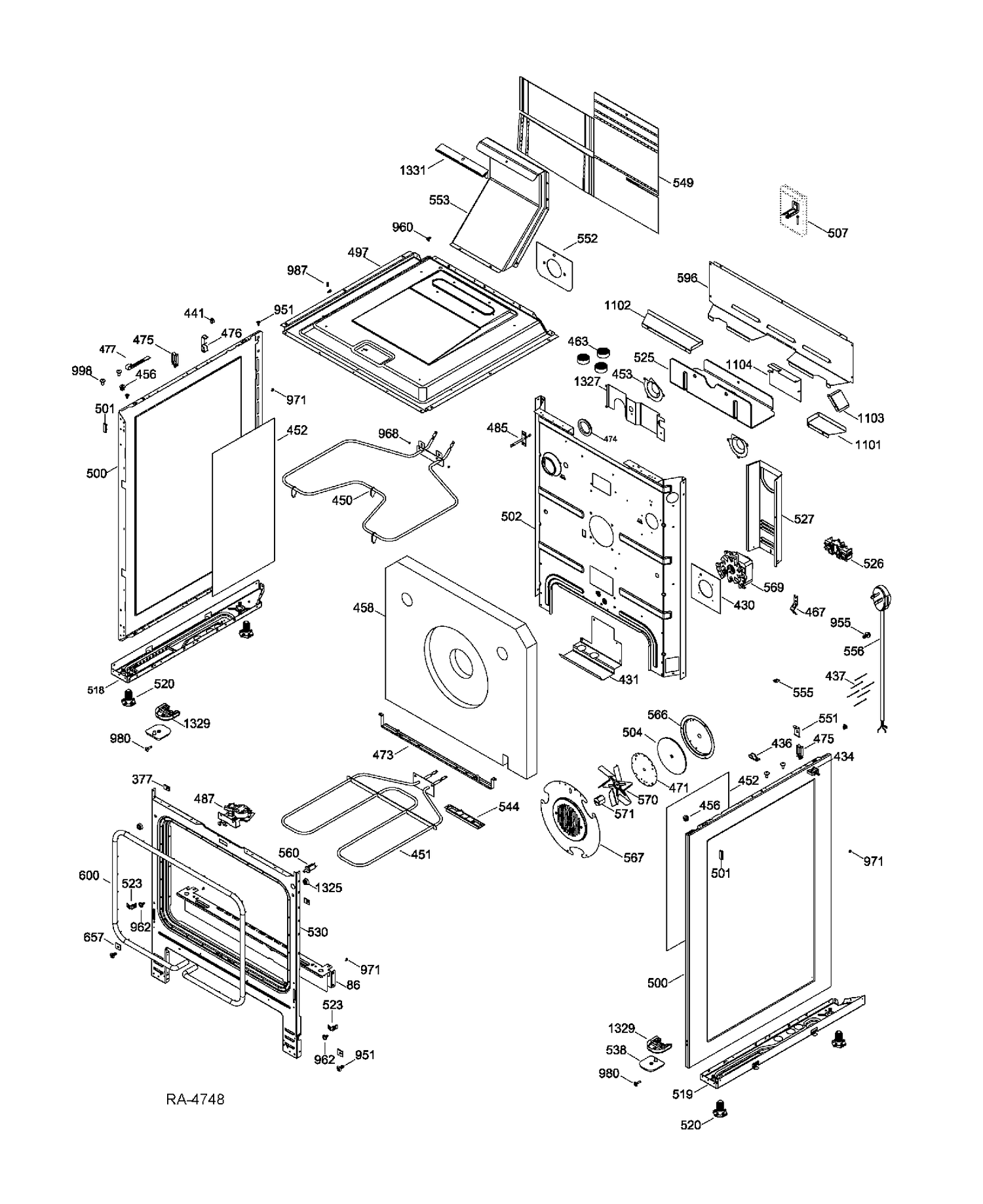 BODY PARTS Diagram and Parts List for PC2B930SET1SS  General Electric Range