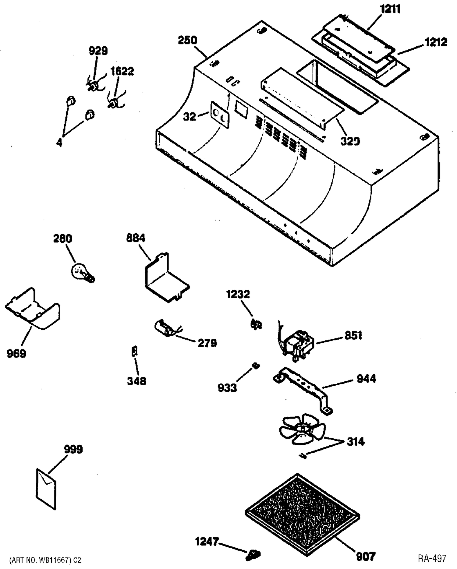 HOOD Diagram and Parts List for JV347X1WWC  General Electric Range