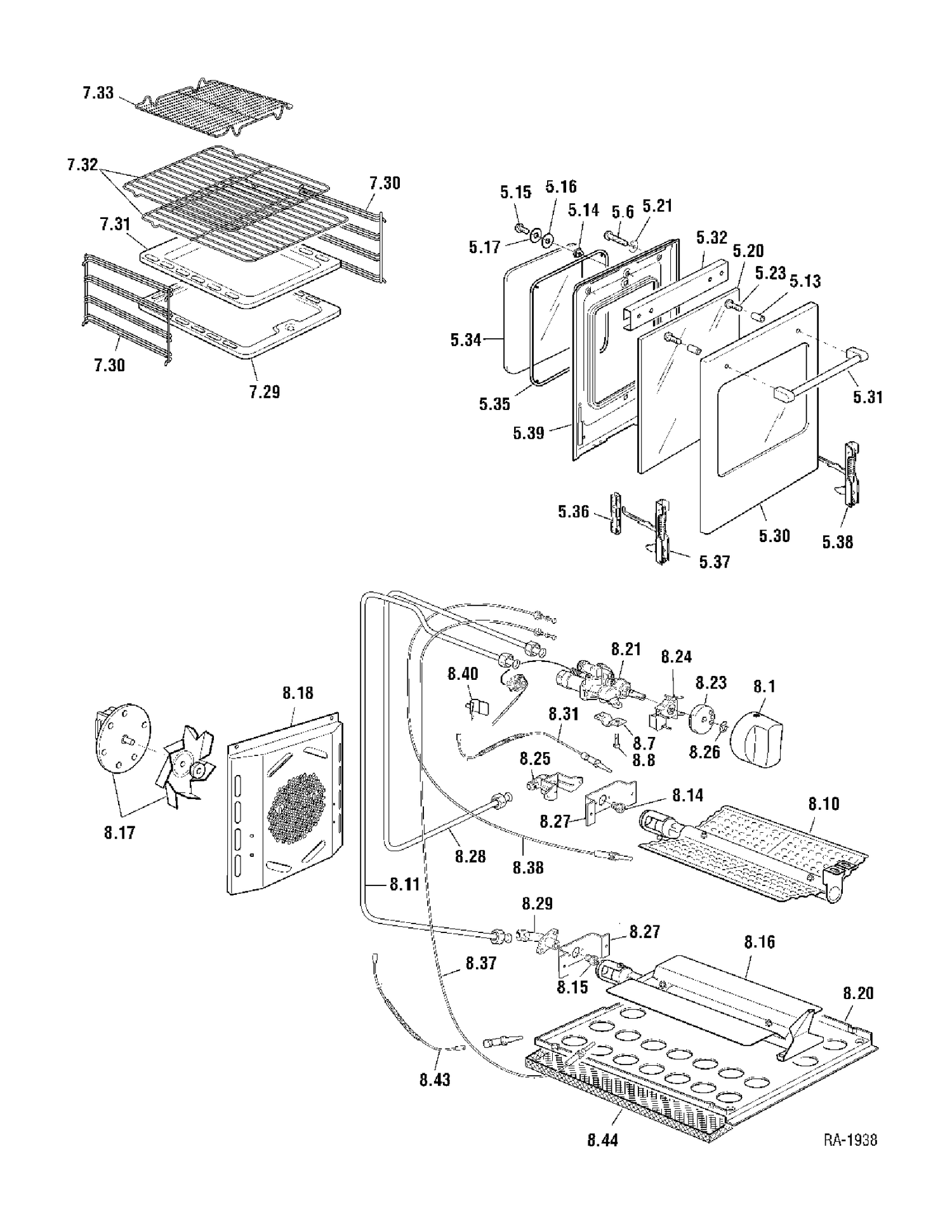 OVEN PARTS & DOOR Diagram and Parts List for CFSGGD36K1BS  General Electric Range