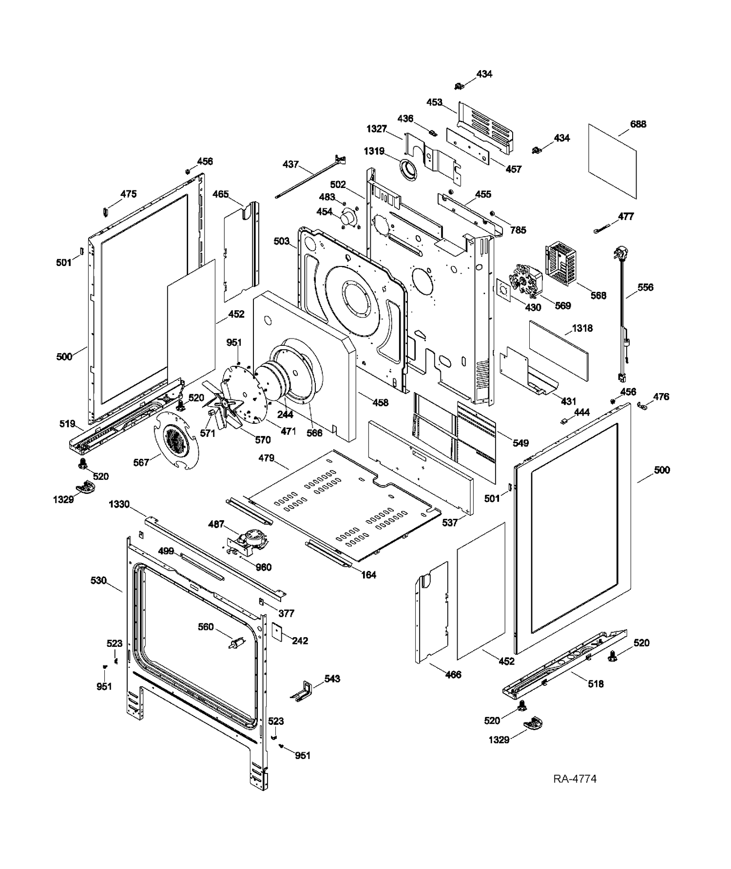 BODY PARTS Diagram and Parts List for PCGB910DET2BB  General Electric Range