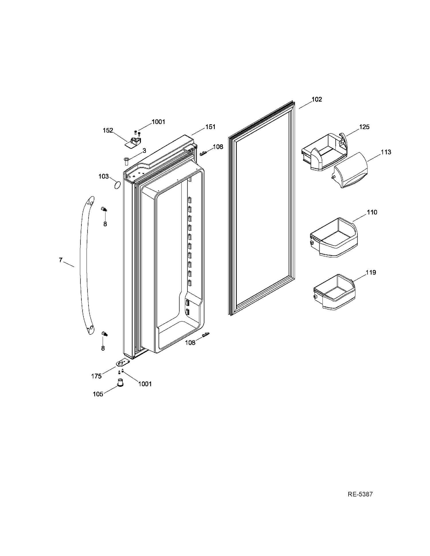 FF DOOR RIGHT Diagram and Parts List for GFRS2KBYHSS  General Electric Refrigerator