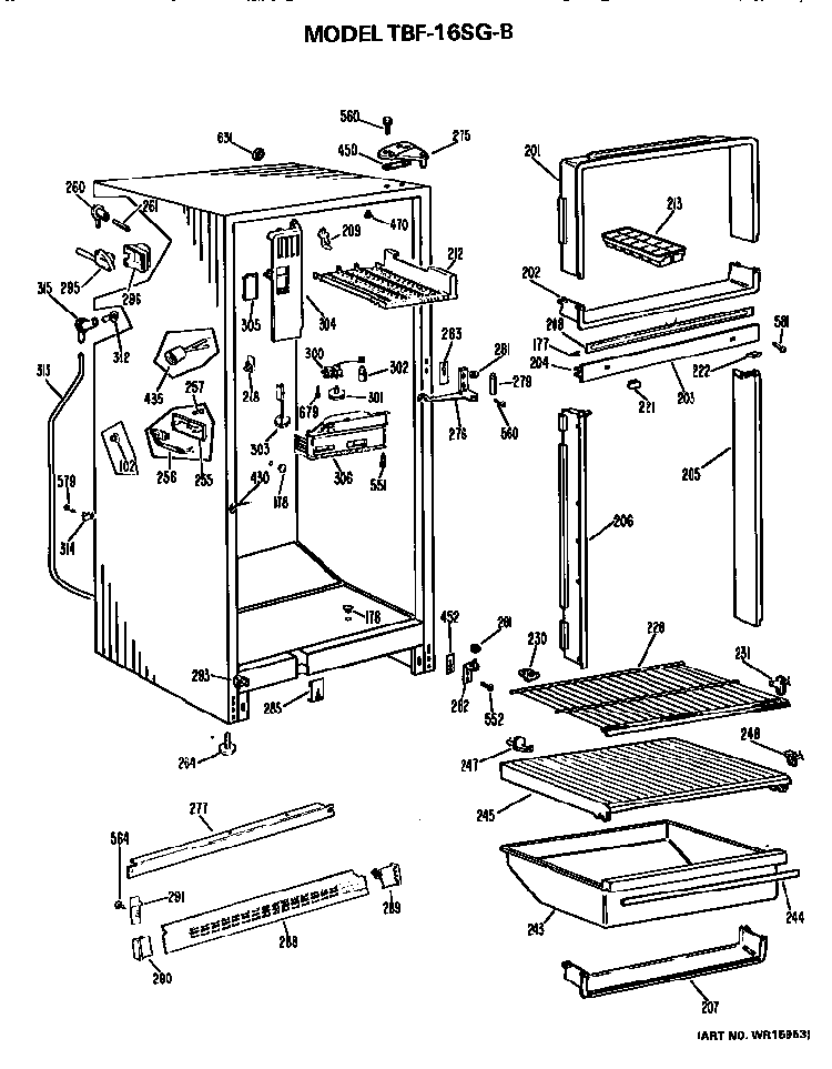 Cabinet Parts Diagram and Parts List for TBF16SGB  General Electric Refrigerator