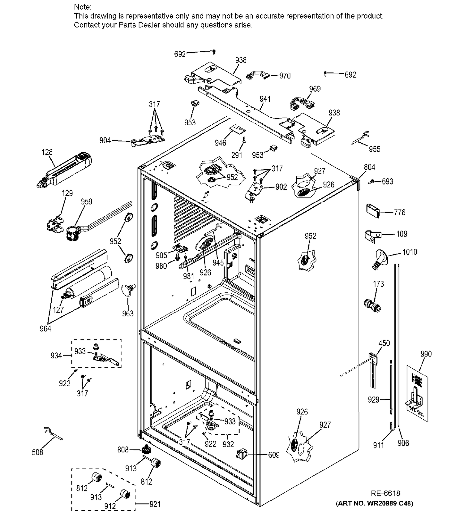 CASE PARTS Diagram and Parts List for PWE23KSDHSS  General Electric Refrigerator