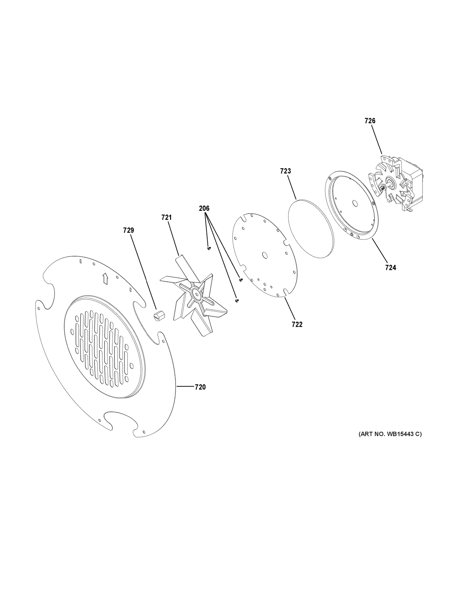 CONVECTION FAN Diagram and Parts List for JGB700EEJ3ES  General Electric Range