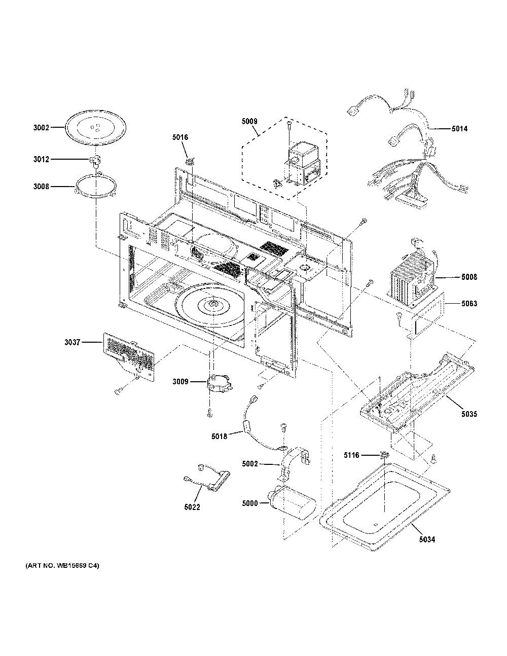 Interior Parts Diagram and Parts List for JNM3184DP8BB  General Electric Microwave