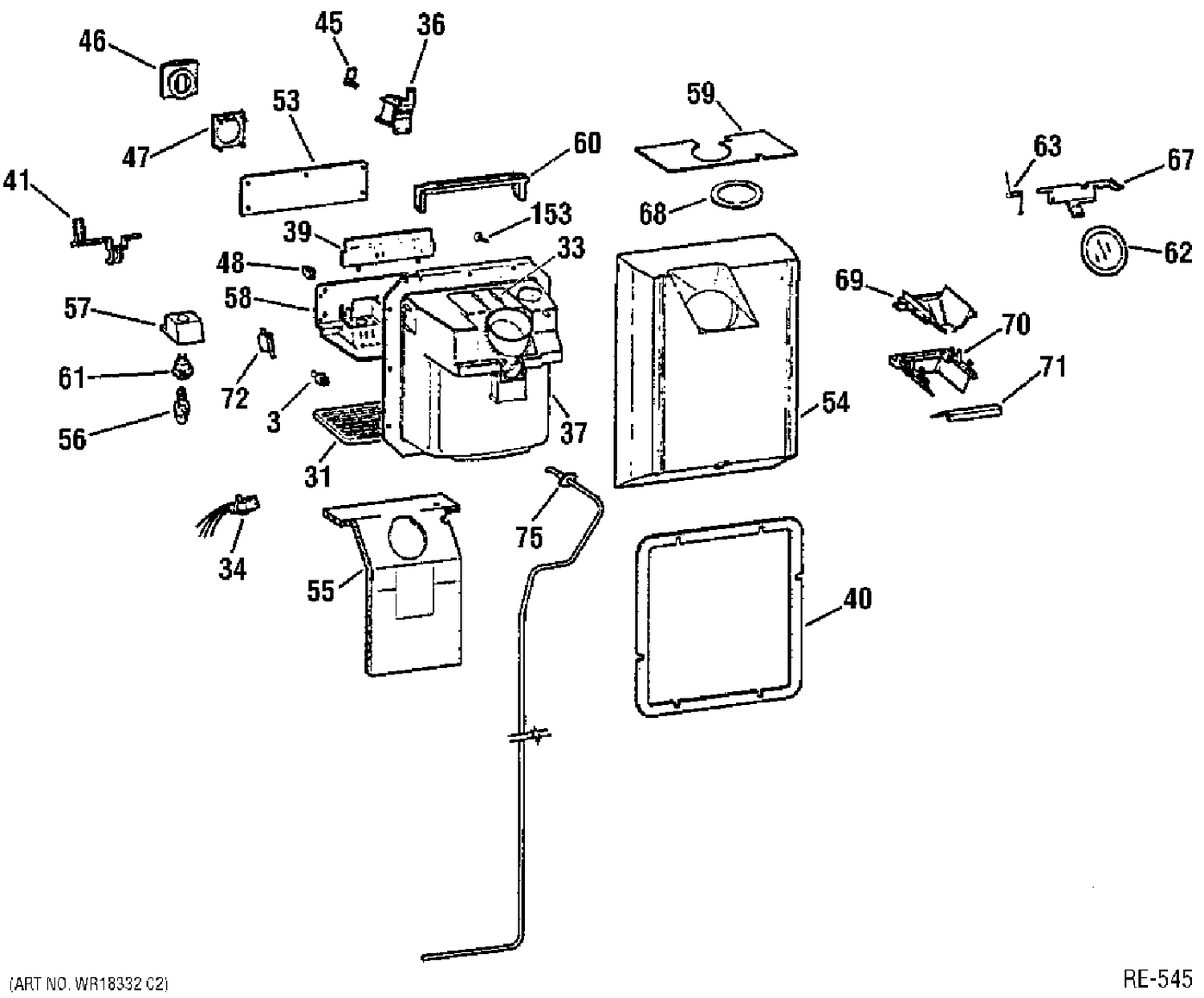 DISPENSER Diagram and Parts List for TBX22PRBSRWW  General Electric Refrigerator