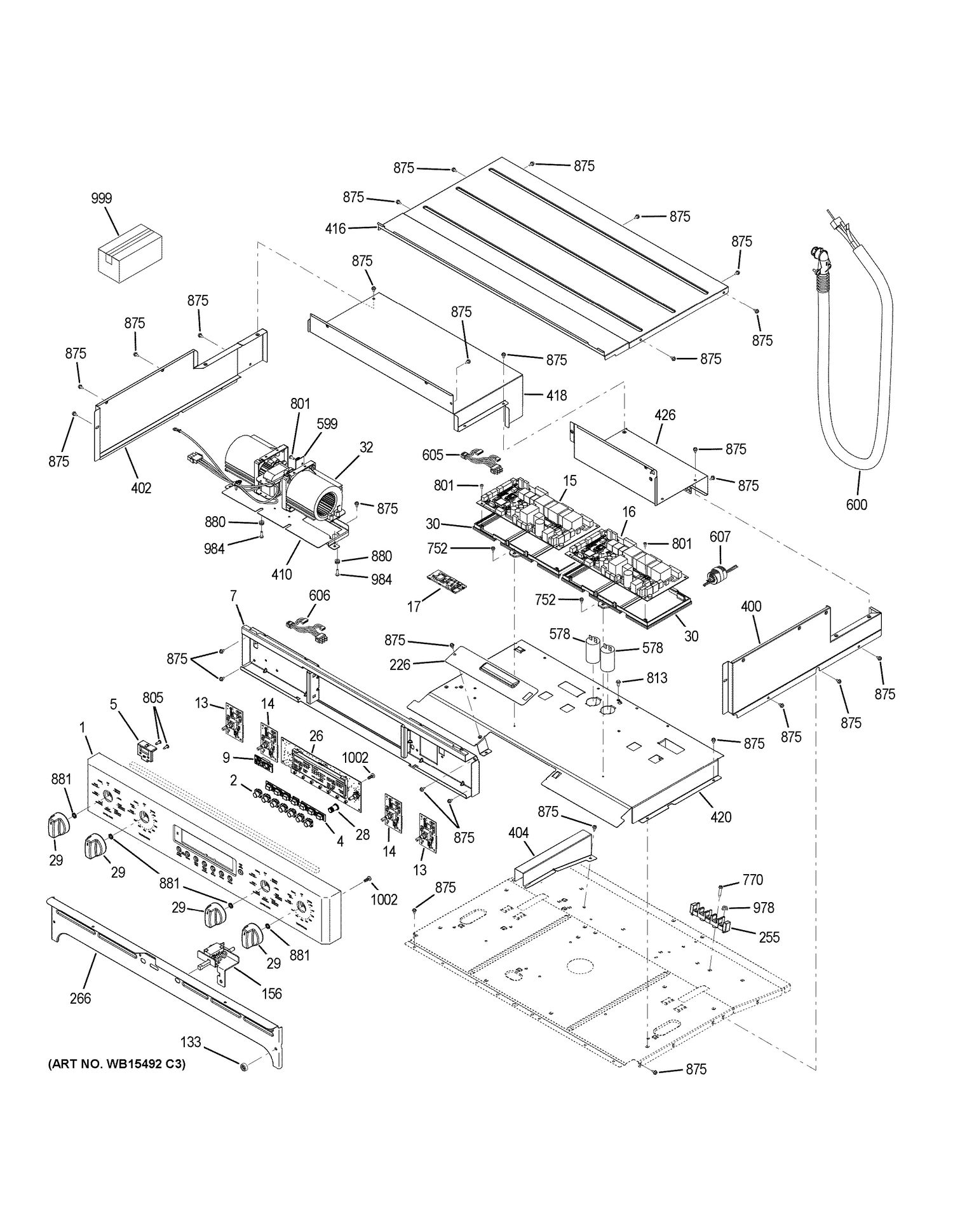 CONTROL PANEL Diagram and Parts List for ZET2FL1SS  General Electric Wall Oven