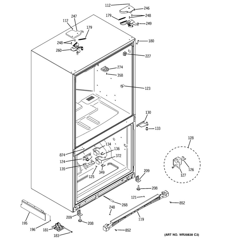 Case Parts Diagram and Parts List for CFCP1RKBASS  General Electric Refrigerator