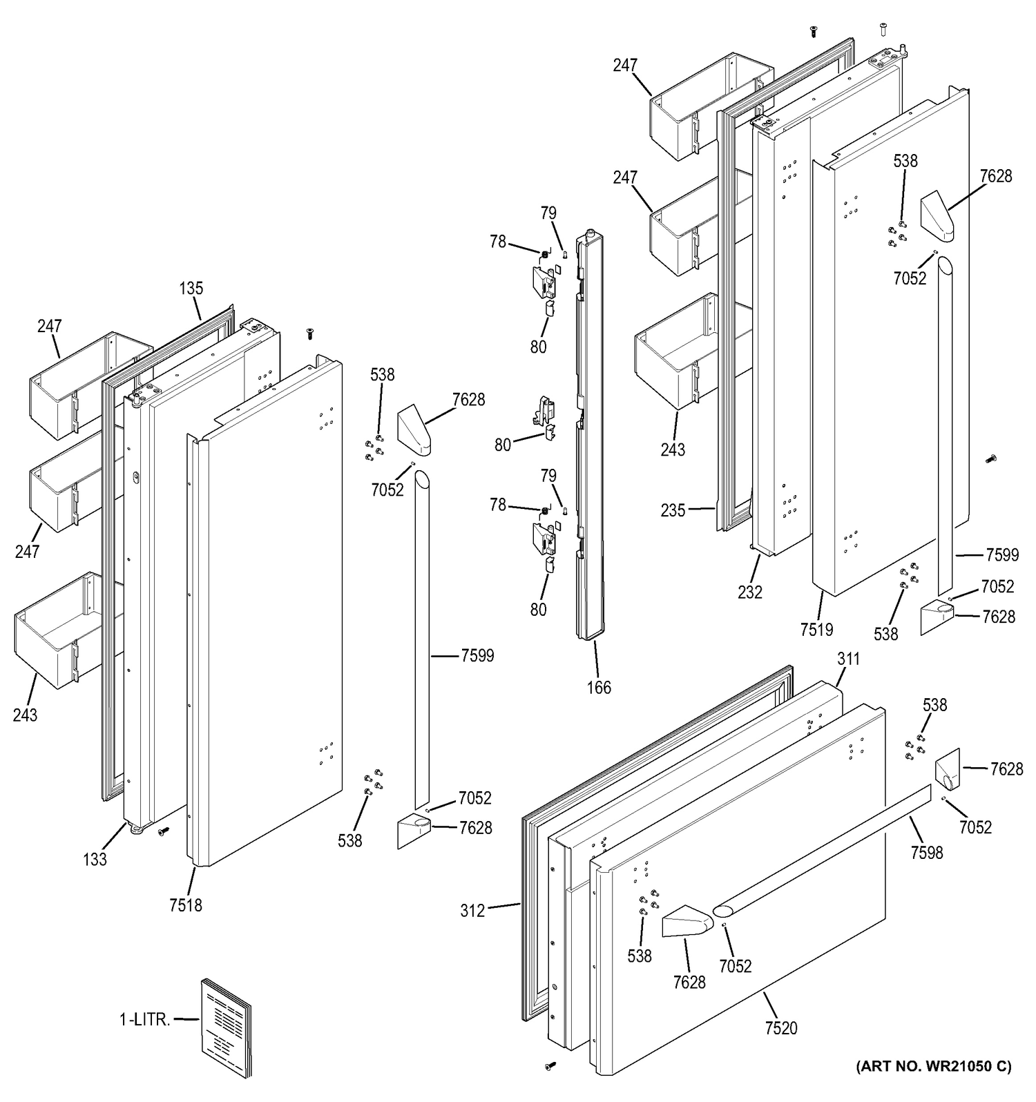 DOORS Diagram and Parts List for ZIPP360NZA  General Electric Refrigerator