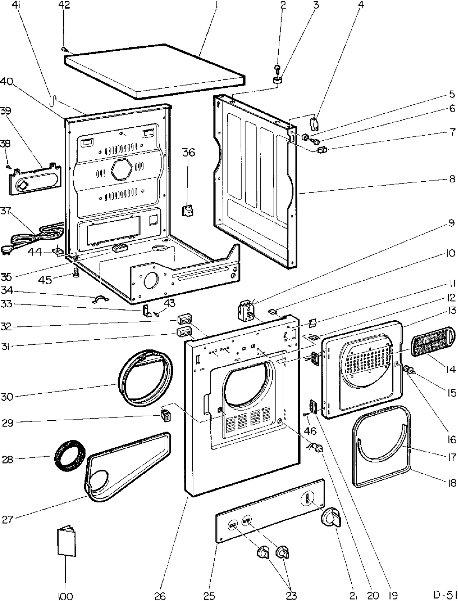 CABINET Diagram and Parts List for D7000F*119  General Electric Dryer