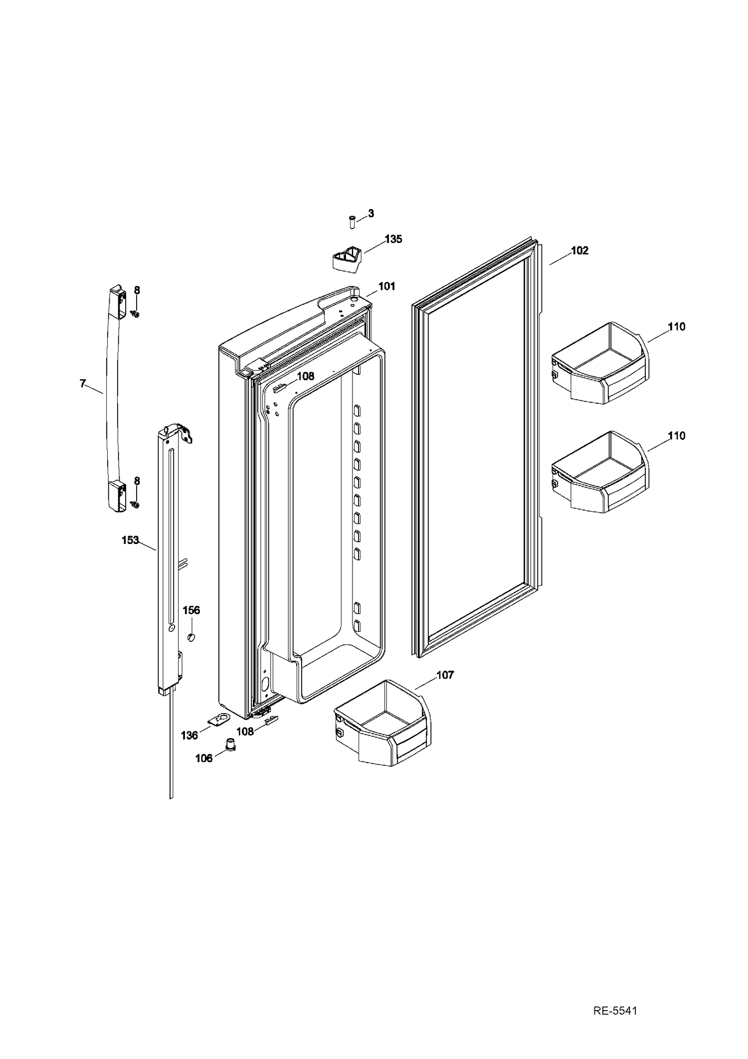 FF DOOR LEFT Diagram and Parts List for PNR22LSEAFES  General Electric Refrigerator