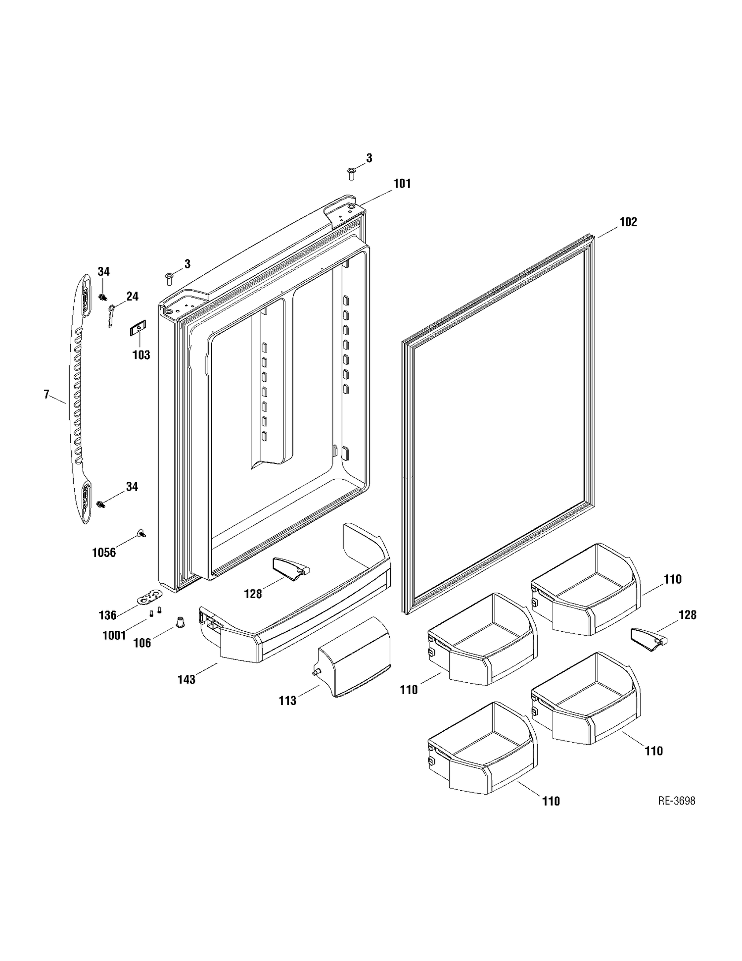 FF DOOR Diagram and Parts List for PDRF0MBYARBB  General Electric Refrigerator