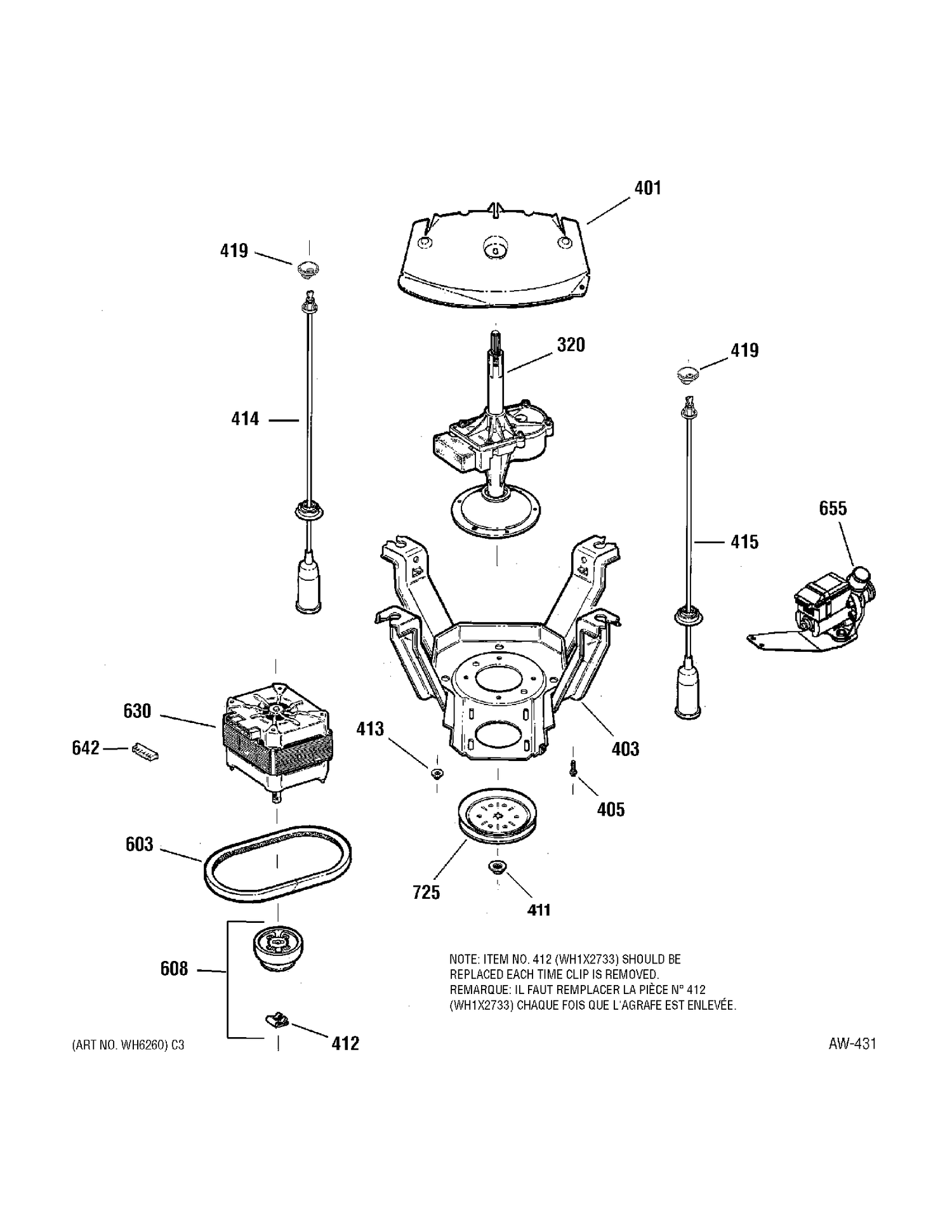 SUSPENSION, PUMP & DRIVE COMPONENTS Diagram and Parts List for WBSE7003A0WW  General Electric Washer