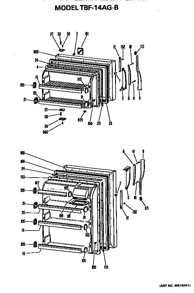 Doors Diagram and Parts List for TBF14AGB  General Electric Refrigerator
